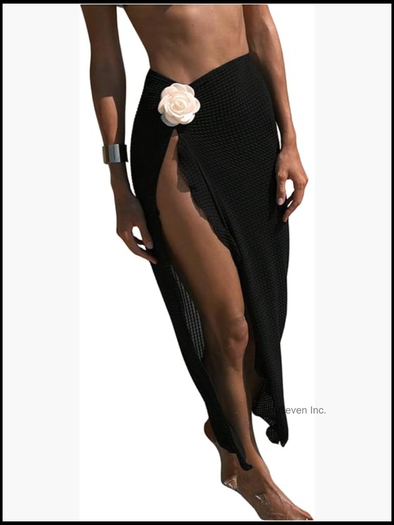 Women's Swim Cover Up Skirt Beach Bathing Suit Cover Up With Split Thigh Ruffle
